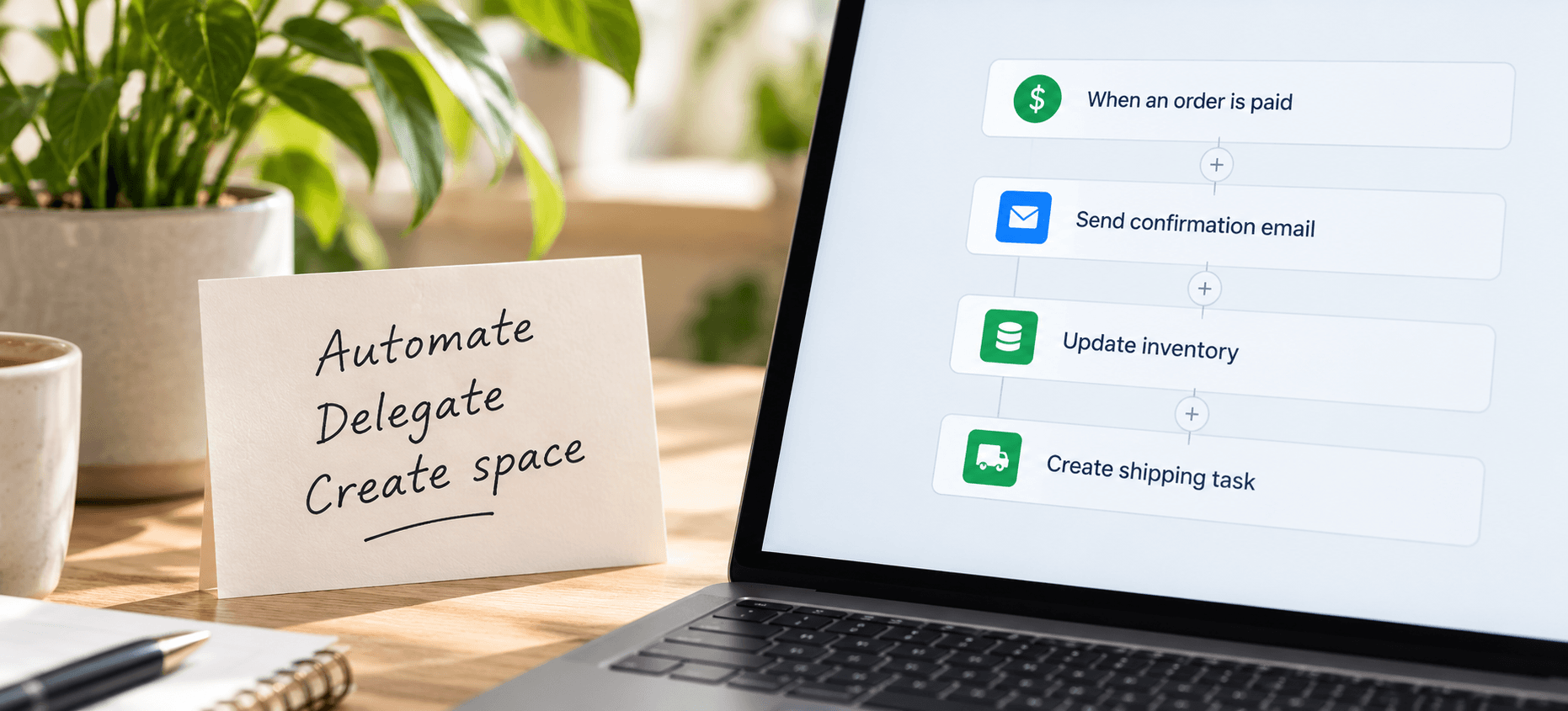 Order workflow with email, inventory, and shipping steps